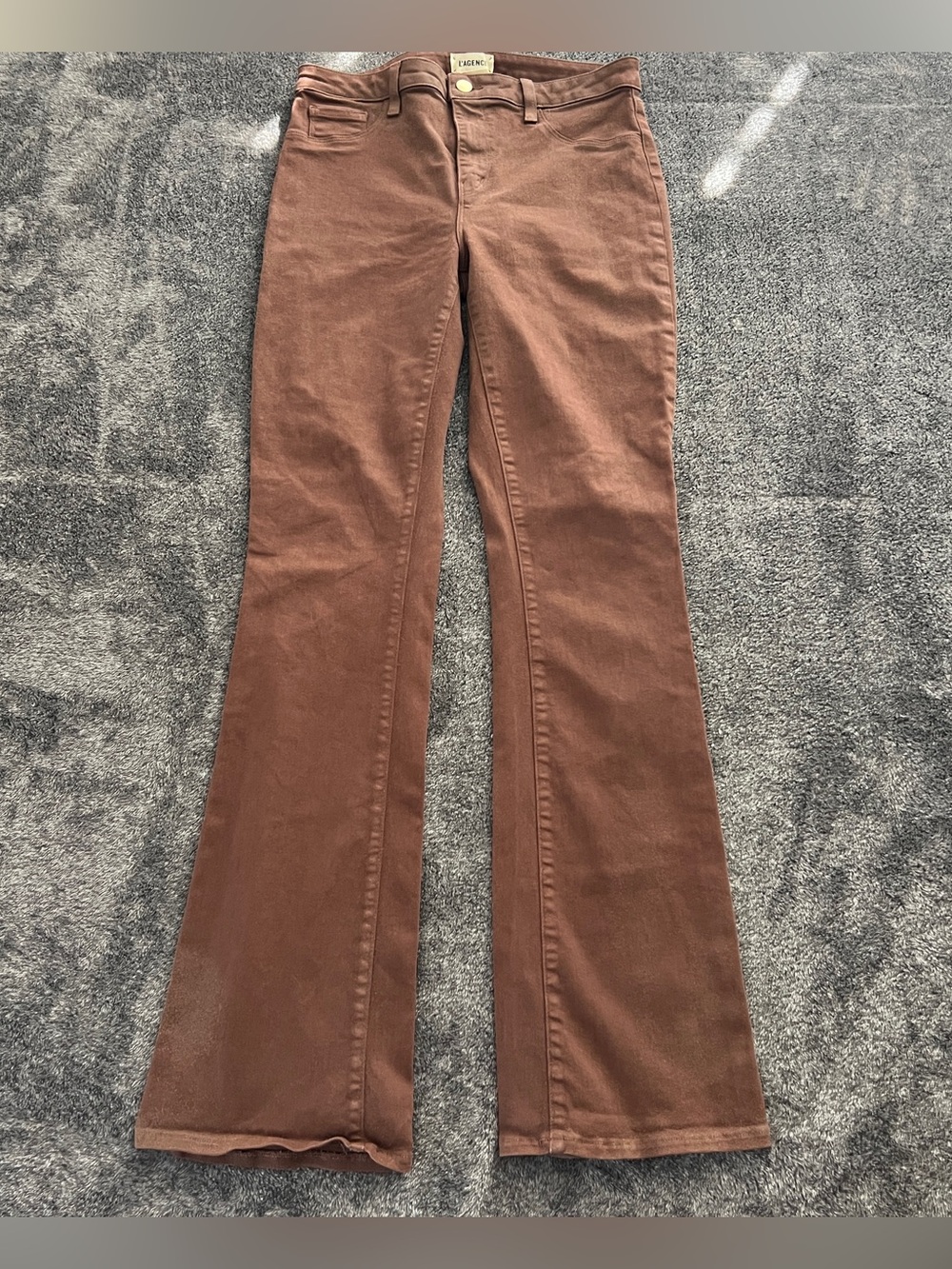 L'AGENCE Jeans Womens 31 Brown Selma High Rise Flare Boot Wax Coated Dark Mocha